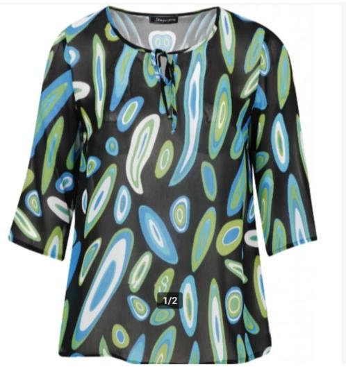 SemprePIu voile blouse zwart/groen/aqua print mt 50 € 15, Kleding | Dames, Grote Maten, Nieuw, Blouse of Tuniek, Groen, Verzenden