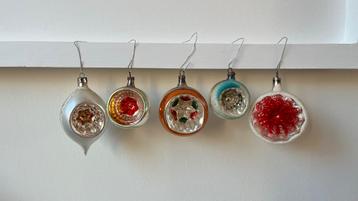 Vintage glazen kerstballen :  'indents' of 'reflectors' beschikbaar voor biedingen