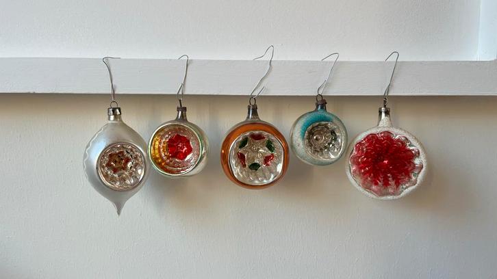 Vintage glazen kerstballen :  'indents' of 'reflectors', Diversen, Kerst, Gebruikt, Ophalen of Verzenden