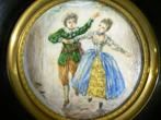 Antieke miniatuur tekening Les Danseurs, Antiek en Kunst, Kunst | Tekeningen en Foto's, Ophalen of Verzenden