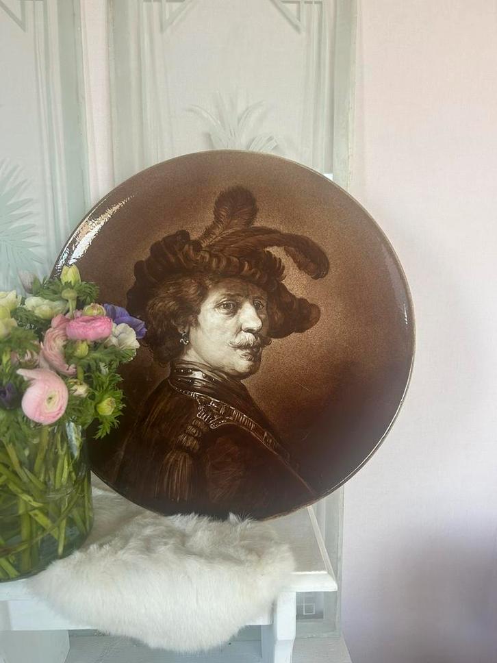 Rembrand zelf portret plateel bakkerij 1914 izgst  wandbord, Antiek en Kunst, Antiek | Wandborden en Tegels, Ophalen