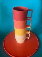Retro set van 4 bekers oranje geel Tupperware, Ophalen of Verzenden, Zo goed als nieuw, Oranje