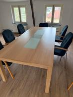 Grote houten vergadertafel met glazen inzet, Huis en Inrichting, Tafels | Eettafels, Gebruikt, 100 tot 150 cm, Eikenhout, 200 cm of meer