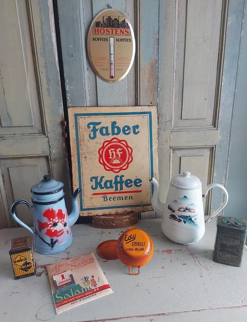 2 x oude emaille koffiekan & reclame items koffie, Antiek en Kunst, Antiek | Emaille, Ophalen of Verzenden