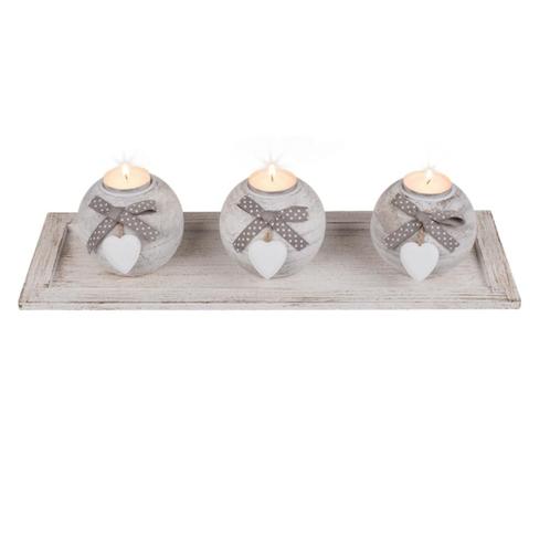 decoratie, houten plankje met 3 theelichthouders, Huis en Inrichting, Woonaccessoires | Kandelaars en Kaarsen, Nieuw, Kaars, Minder dan 25 cm