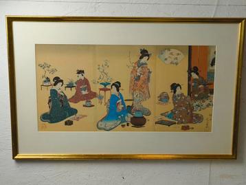 Originele Japanse Houtsnede 3 luik Nobukazu Yosai  beschikbaar voor biedingen
