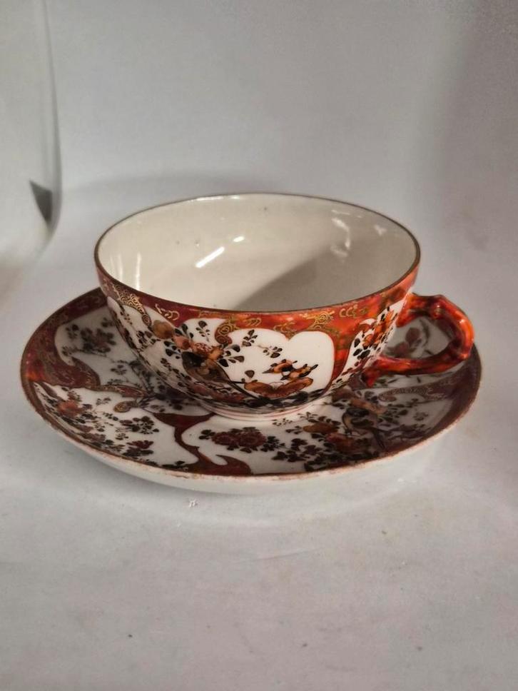 Antieke Kutani eierschaal theekop en schotel set, Antiek en Kunst, Antiek | Keramiek en Aardewerk, Ophalen of Verzenden