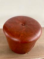 Vintage Poef, Huis en Inrichting, Banken | Voetenbanken en Poefen, Ophalen, Minder dan 50 cm, Rond, Leer