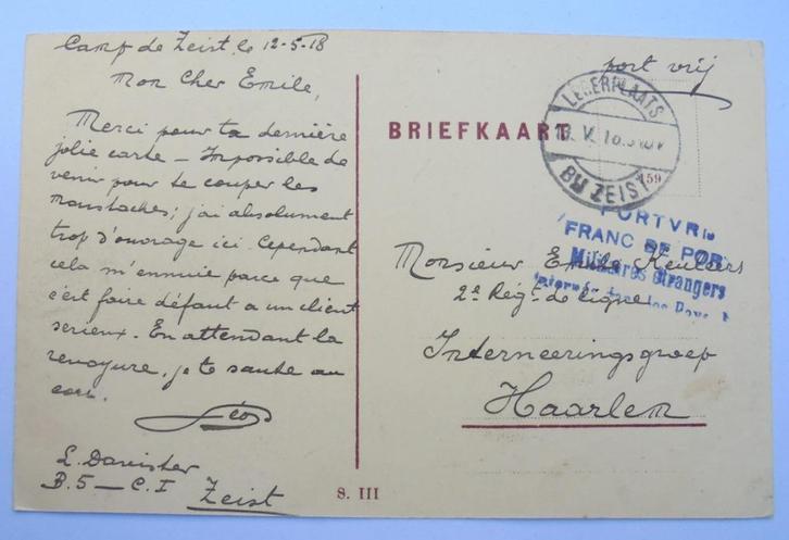 Kamp bij Zeist kaart met Militaire Geïnterneerden stempel., Verzamelen, Ansichtkaarten | Nederland, Gelopen, Utrecht, Voor 1920