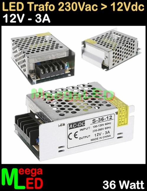 LED Trafo Voeding Adapter Driver - 230V > 12V - 3A = 36W - O, Huis en Inrichting, Lampen | Overige, Nieuw, Ophalen of Verzenden