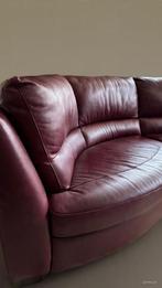 Lederen Natuzzi bank met hocker en kussens, Gebruikt, 100 tot 125 cm, Hoekbank, 300 cm of meer