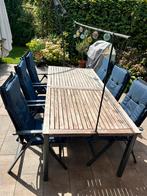 Tuintafel (uitschuifbaar) met 4 of 6 standenstoelen, Tuin en Terras, Tuinsets en Loungesets, Ophalen, Gebruikt, Eettafel, 6 zitplaatsen