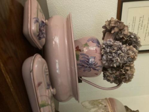 Prachtig roze emaille lampetset in roze, Antiek en Kunst, Antiek | Emaille, Ophalen