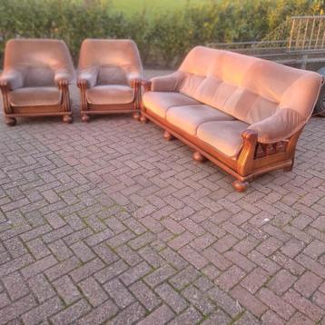 Klassieke eiken salonset 3-delig — stevige kwaliteit
 beschikbaar voor biedingen