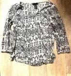 Zwart-witte blouse met print, Verzenden, Zo goed als nieuw, Maat 34 (XS) of kleiner