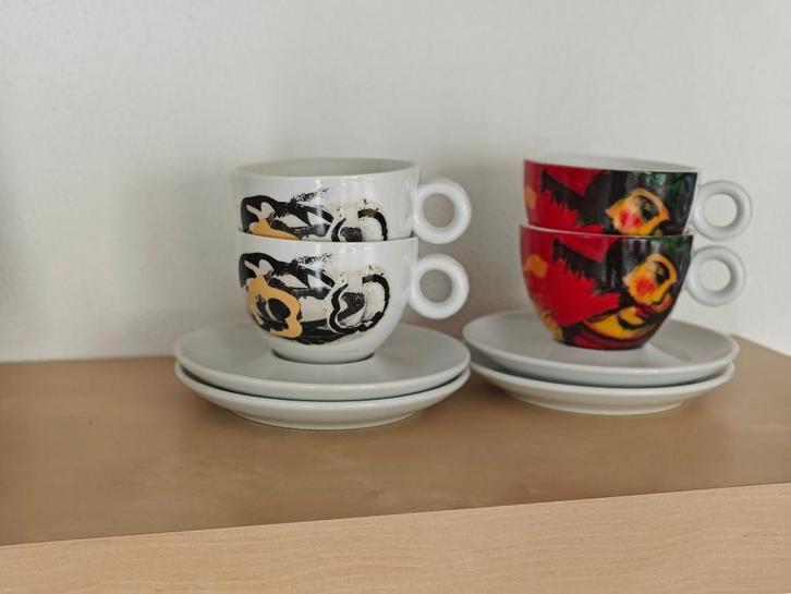 Vier nieuwe ongebruikte kop en schotels Kunst - Unique, Antiek en Kunst, Curiosa en Brocante, Ophalen of Verzenden