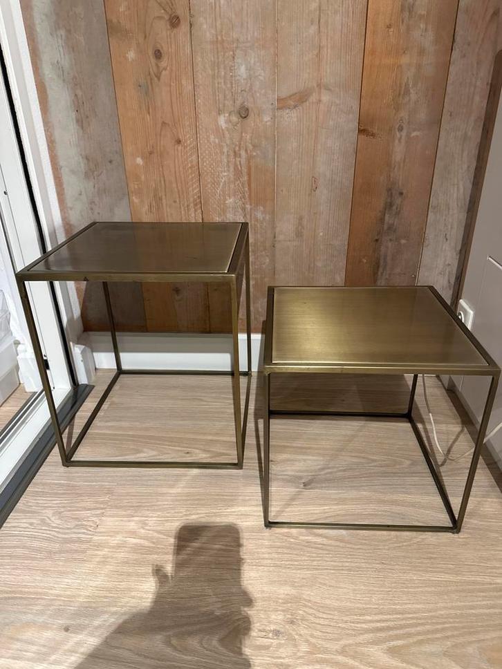Metalen Bijzettafeltjes - Set van 2, Huis en Inrichting, Tafels | Bijzettafels, Gebruikt, Vierkant, Minder dan 45 cm, Minder dan 55 cm