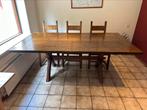 Massiek eikenhout eettafel (met bank en kerkstoelen), Huis en Inrichting, Ophalen, Eikenhout, Zo goed als nieuw, Vijf personen of meer