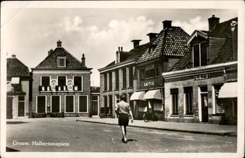 Grouw Halbertsmaplein Kapper en De SPAR st 1955, Verzamelen, Ansichtkaarten | Nederland, Gelopen, Friesland, 1940 tot 1960, Ophalen of Verzenden