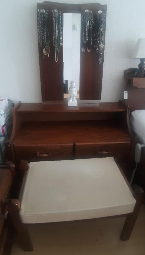 Vintage Toilet Tafel Kaptafel, Make-up tafel 250,-, Ophalen, Vintage, Hout, Robuus, Eiken, Stijl, Luxe, 50 tot 100 cm, Zo goed als nieuw
