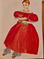 Origineel schilderij amerikaans meisje kat 1800 1850, Ophalen of Verzenden