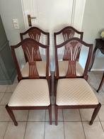 Mahonie houten eetkamerstoelen met damast zitting 4 stuks, Huis en Inrichting, Stoelen, Ophalen, Gebruikt, Bruin, Vier