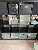 Kallax kast 16 vakken zwartbruin incl. manden, Gebruikt, 100 tot 150 cm, 100 tot 150 cm, Ophalen of Verzenden