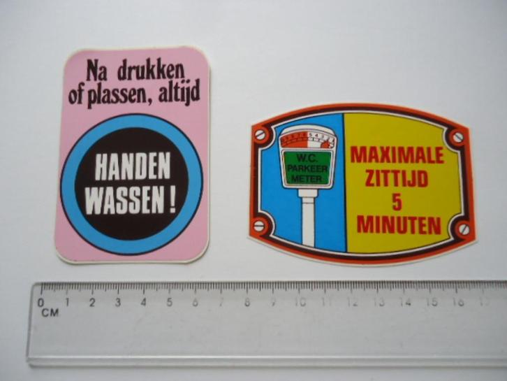 sticker oud Handen wassen strip toilet humor wc deur - 2 x -, Verzamelen, Stickers, Zo goed als nieuw, Bedrijf of Vereniging, Verzenden