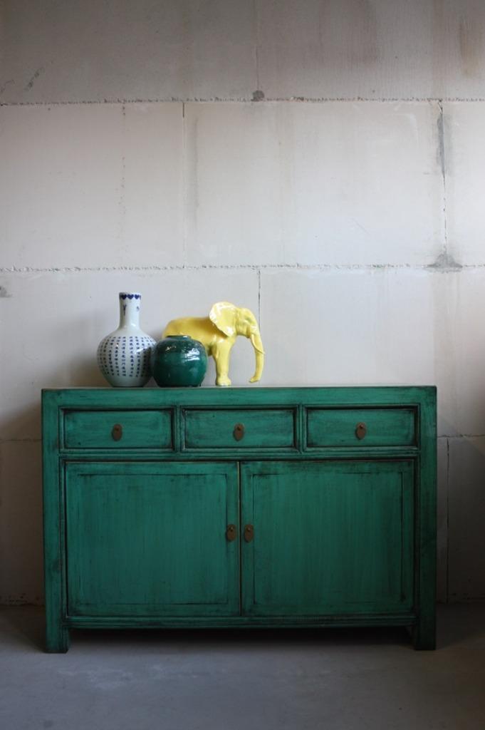 Oosters Dressoir Unieke Chinese Kast Mintgroen Vintage Style, Huis en Inrichting, Kasten | Ladekasten, Nieuw, Minder dan 100 cm