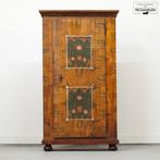 Antieke beschilderde brocante landelijke volkskunst kast, Ophalen, Grenenhout, 25 tot 50 cm, Gebruikt