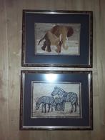 2 schilderijen olifant en zebra, Antiek en Kunst, Ophalen of Verzenden