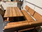 Luxe Eethoek met Zitbank - Suède Bekleding, Tuin en Terras, Ophalen of Verzenden, Gebruikt, Rechthoekig, Hout