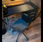 Zwart glazen bureau met stoel & ladeblok, Huis en Inrichting, Ophalen of Verzenden, In hoogte verstelbaar, Gebruikt
