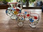 Vintage waterkan met glazen - handgeschilderd, Antiek en Kunst, Antiek | Glas en Kristal, Ophalen of Verzenden