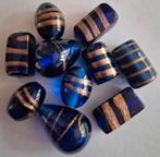 Antiek blauw met goud kleur glas kralen mix 2 cm, Verzenden, Nieuw, Kraal