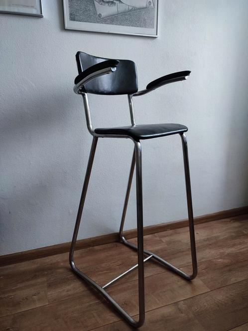 Vintage Kinder Kappersstoel 1950 Gispen Stijl Chroom & Zwart, Huis en Inrichting, Stoelen, Gebruikt, Eén, Metaal, Zwart, Ophalen