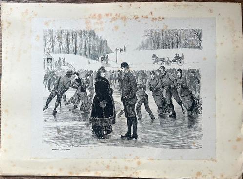 gravure 1880 Groot-Brittannië ijspret schaatsen, Antiek en Kunst, Kunst | Etsen en Gravures, Ophalen of Verzenden