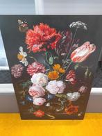 Bloemstilleven met vlinder schilderij.  90 bij 60 cm., Ophalen of Verzenden, Zo goed als nieuw, Foto of Poster, 75 cm of meer