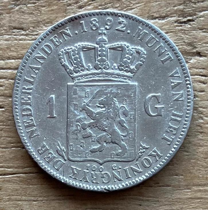 1 gulden 1892 Wilhelmina, Postzegels en Munten, Munten | Nederland, Losse munt, 1 gulden, Koningin Wilhelmina, Zilver, Ophalen