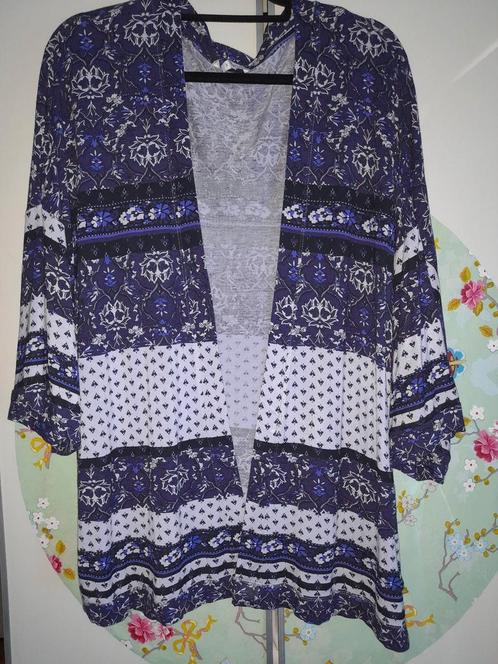 Blauw Kimono Vest 48 50 (mooier v 46 48) viscose, Kleding | Dames, Grote Maten, Zo goed als nieuw, Trui of Vest, Blauw, Ophalen of Verzenden