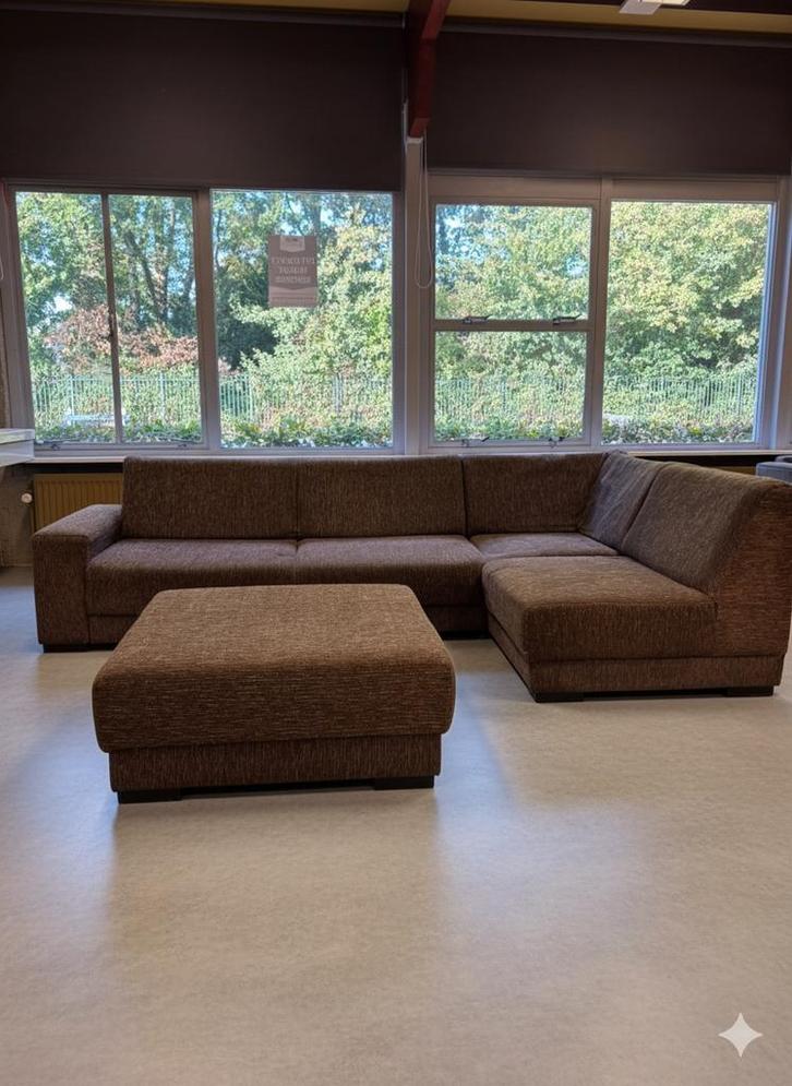 Grote Hoekbank met Hocker - Bruin Gemêleerd, Huis en Inrichting, Zitzakken, Zo goed als nieuw, Overige typen, Overige kleuren