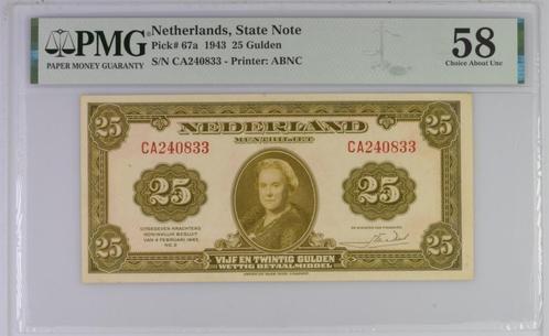 Bijna UNC biljet 25 gulden 1943, zeldzaam muntbiljet, Postzegels en Munten, Bankbiljetten | Nederland, 25 gulden, Ophalen of Verzenden