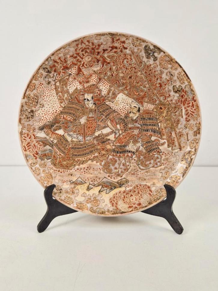 Antiek Japans satsuma bord Authentiek 1900 krijgers schaal, Antiek en Kunst, Antiek | Schalen, Ophalen of Verzenden