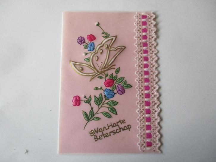 nr 194 pergamano kaart van harte beterschap, Hobby en Vrije tijd, Kaarten | Zelfgemaakt, Nieuw, Overige thema's, Ophalen of Verzenden