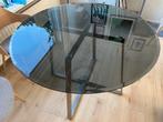 Ronde glazen tafel smoke 110cm Made chroom, Ophalen, Gebruikt, 50 tot 100 cm, 100 tot 150 cm