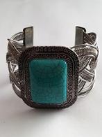 Zilverkleurige cuff armband met turkooise steen, Overige materialen, Gebruikt, Zilver, Verzenden