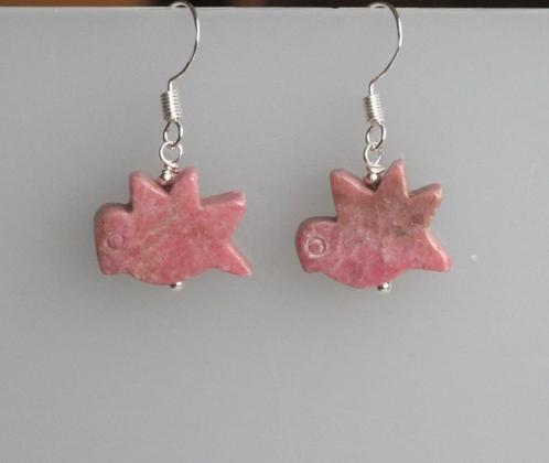 Prachtige oorbellen met Rhodoniet vredesduif, Sieraden, Tassen en Uiterlijk, Oorbellen, Nieuw, Hangers, Zilver, Roze, Met edelsteen