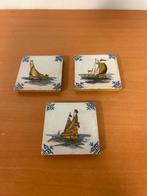 Vintage Tegels met Zeilschepen - Set van 3 stuks, Antiek en Kunst, Antiek | Wandborden en Tegels, Ophalen of Verzenden