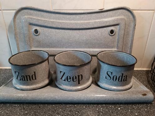 Antieke Emaille Aanrechtset Zand Zeep Soda, Antiek en Kunst, Antiek | Emaille, Ophalen of Verzenden