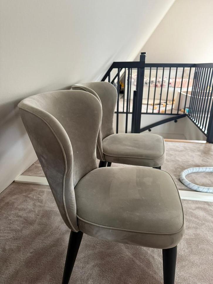 Grijze Velvet Stoelen - Set van 2, Huis en Inrichting, Stoelen, Zo goed als nieuw, Twee, Stof, Grijs, Ophalen